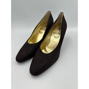 Bruno Magli Vintage Brown Textured Leather Almond Toe Pumps Made in Italy 38.5